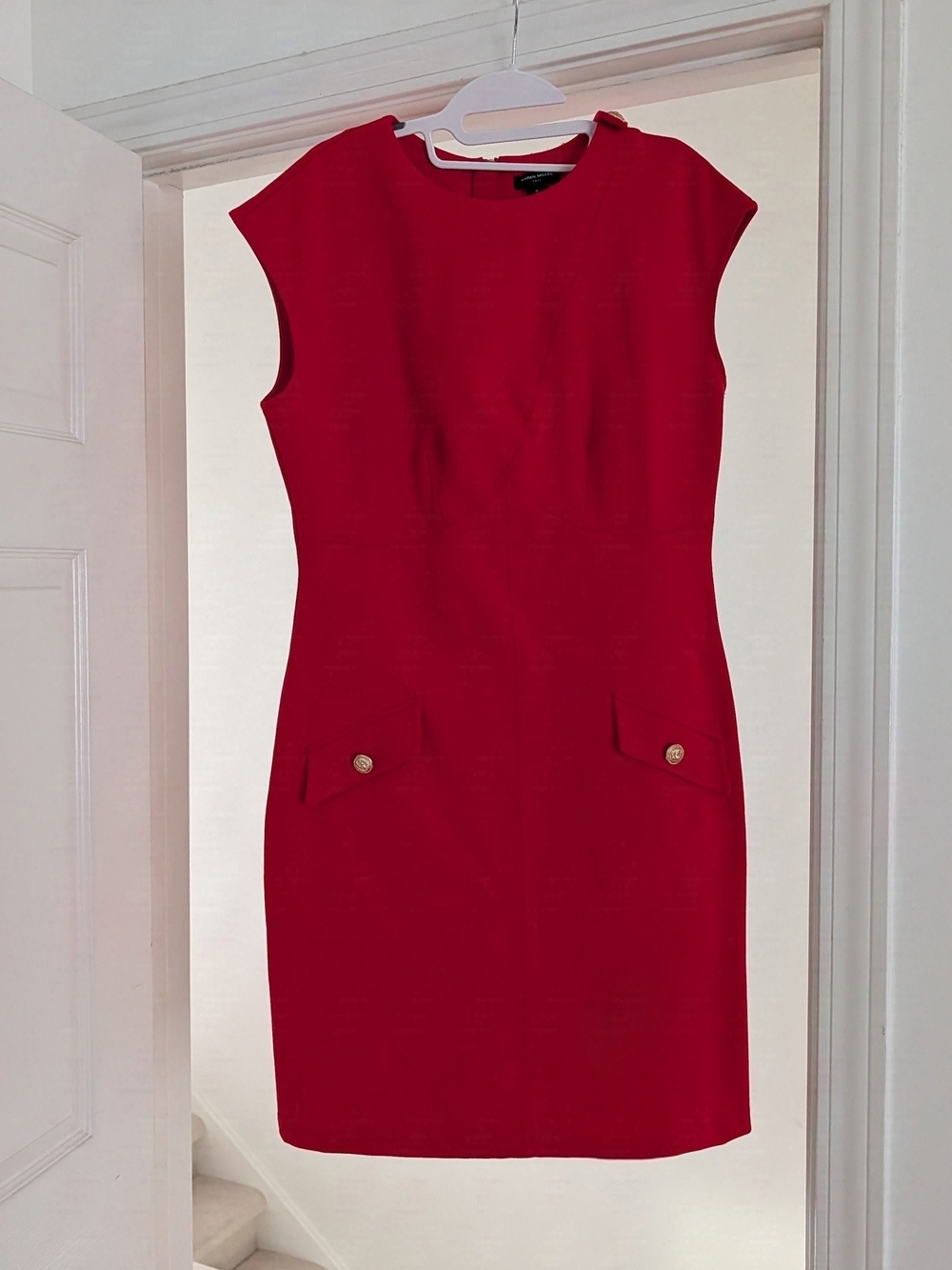 Karen Millen Red Cap-Sleeve Sheath Dress